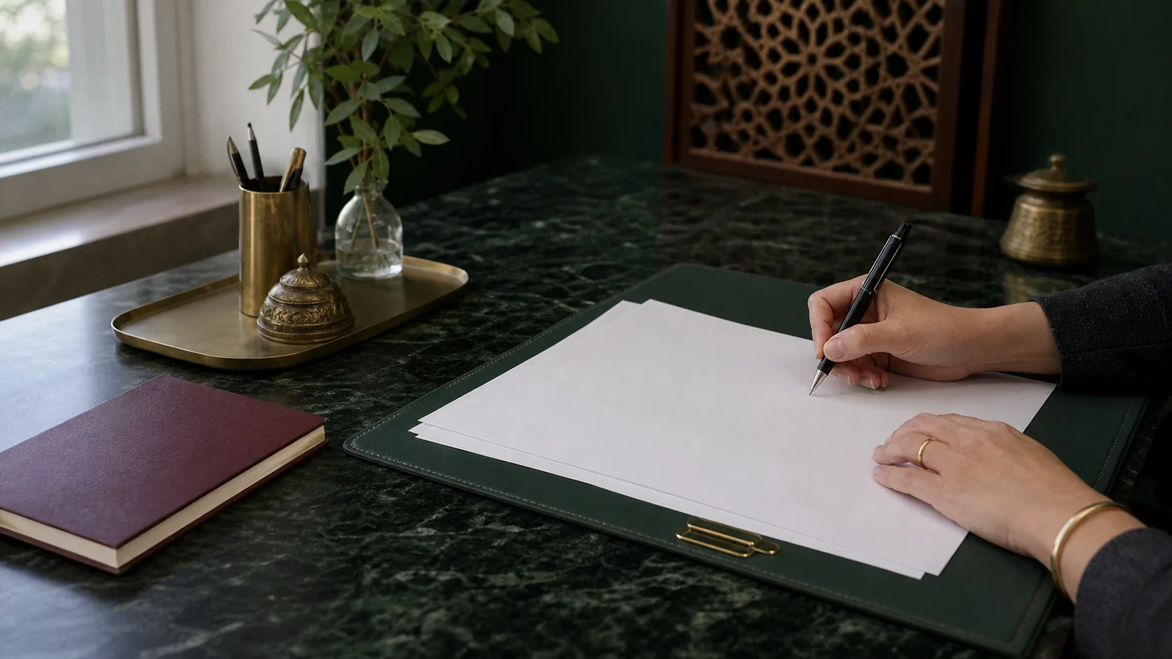 Préparation d'une procuration pour le Maroc sur un bureau, avant signature au consulat